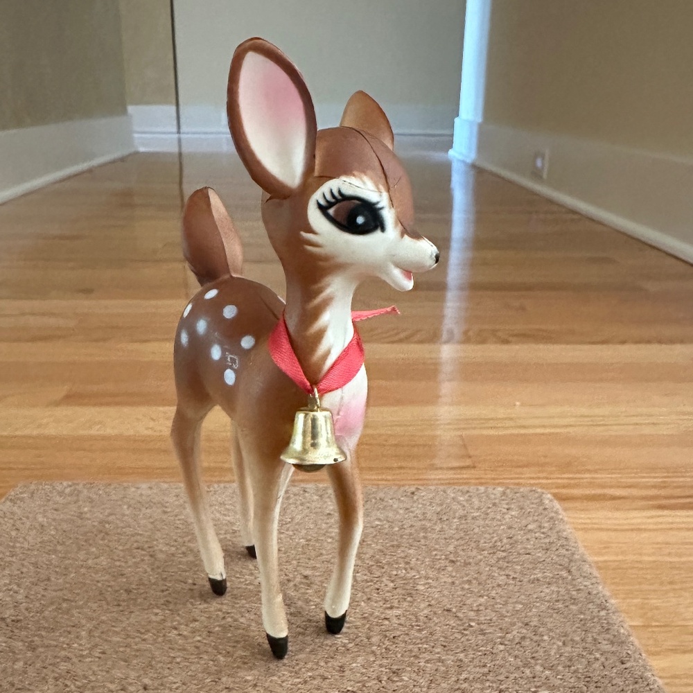 Vintage Bambi Deer Buck Hard Plastic Figure Bell Made in Hong Kong